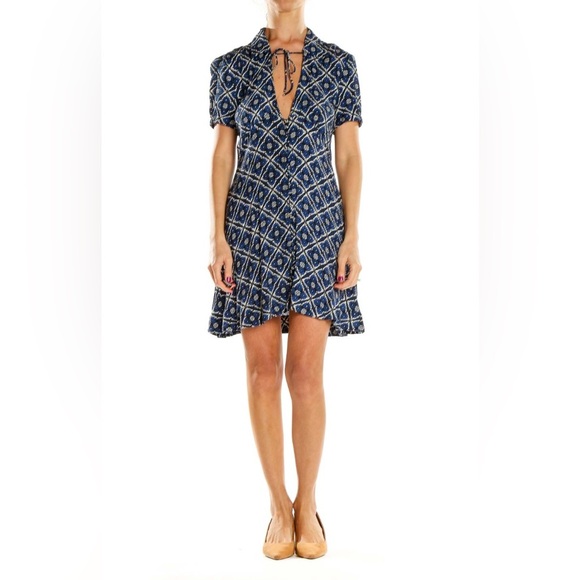 Free People Melody Dress Blue Black White Geo Print Short Sleeve Lightweight - Picture 6 of 13